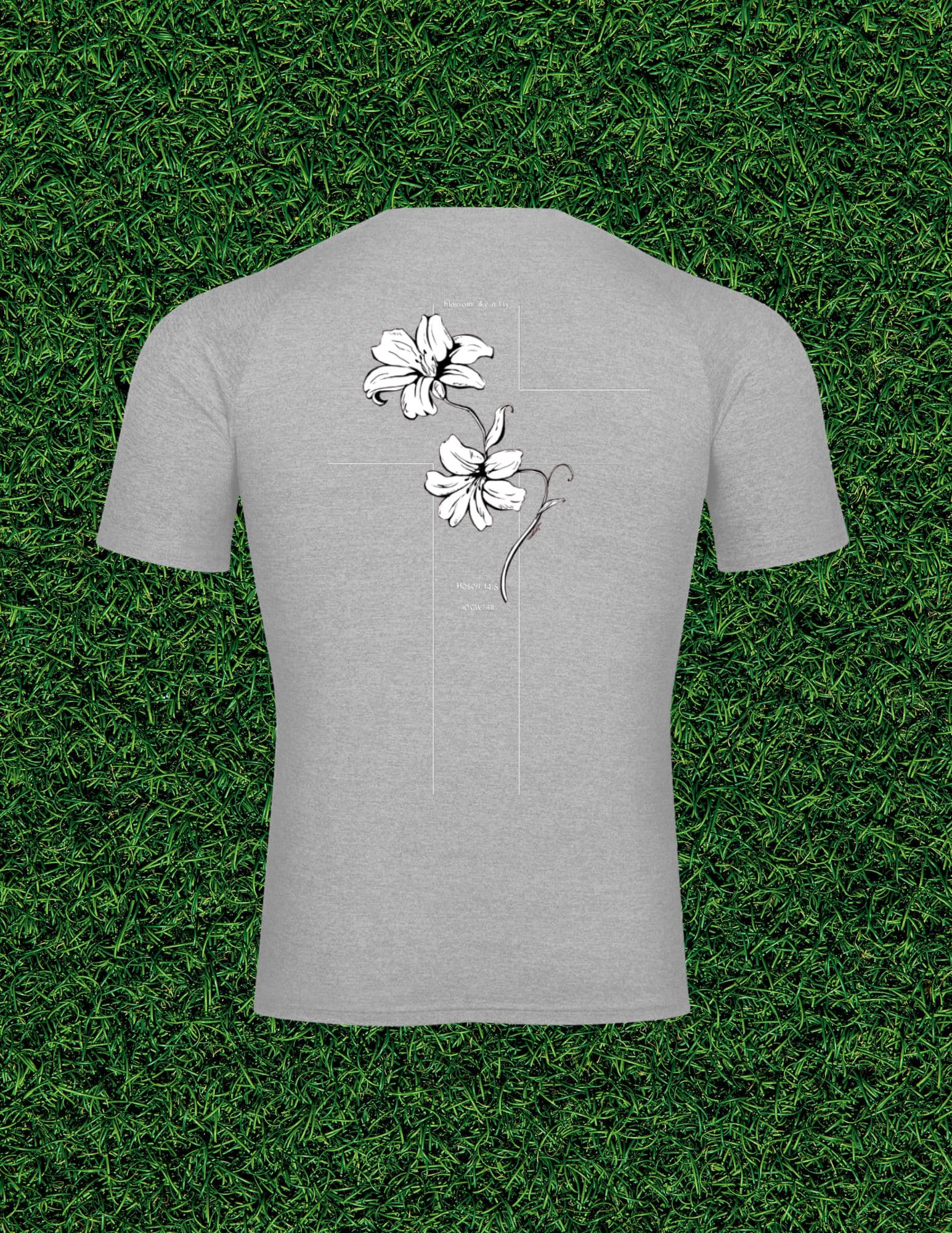 AOG 'Blossom Like a Lily' Performance Tee, grey colorway, back