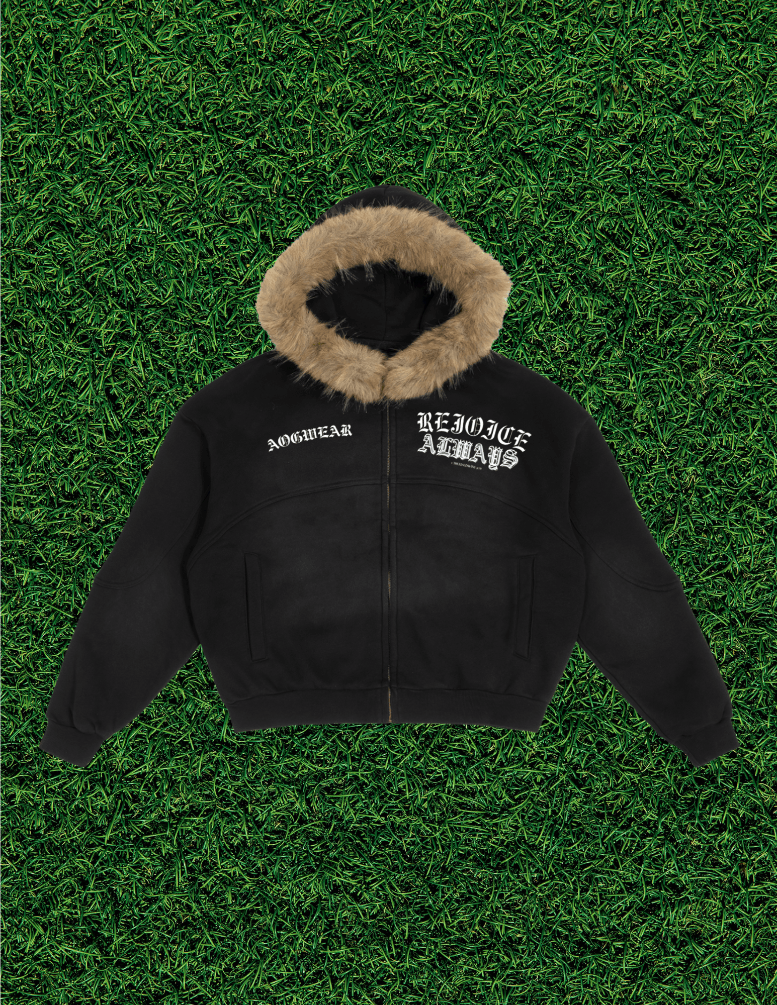 AOG 'Rejoice Always' Fur Hoodie, front