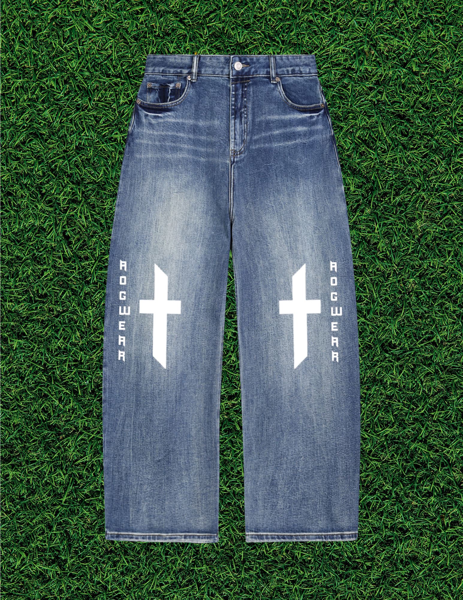 AOGWEAR Sun Fade Heavyweight Denim Jeans, blue colorway, front