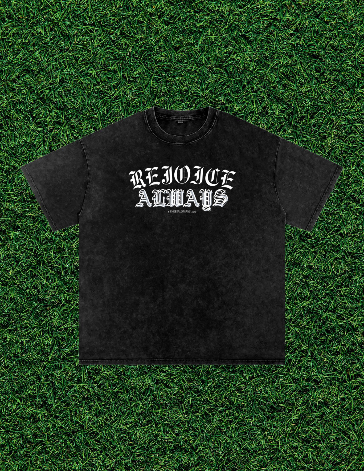 AOGWEAR "REJOICE ALWAYS" SNOW WASHED OVERSIZED PURE COTTON T-SHIRT.