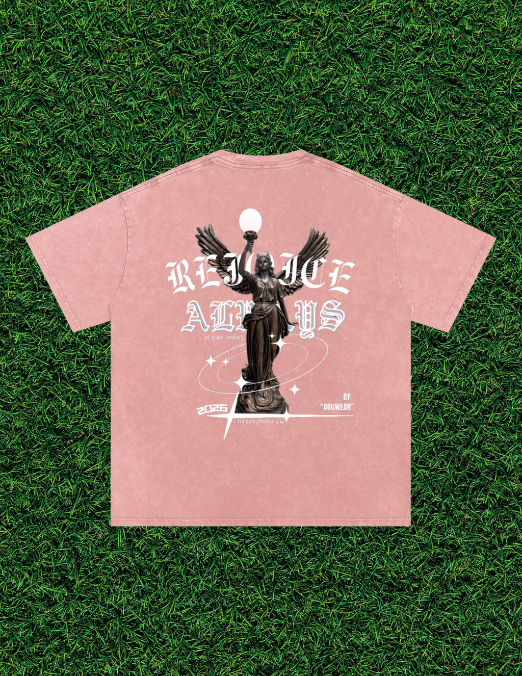 AOGWEAR "REJOICE ALWAYS" SNOW WASHED OVERSIZED PURE COTTON T-SHIRT.