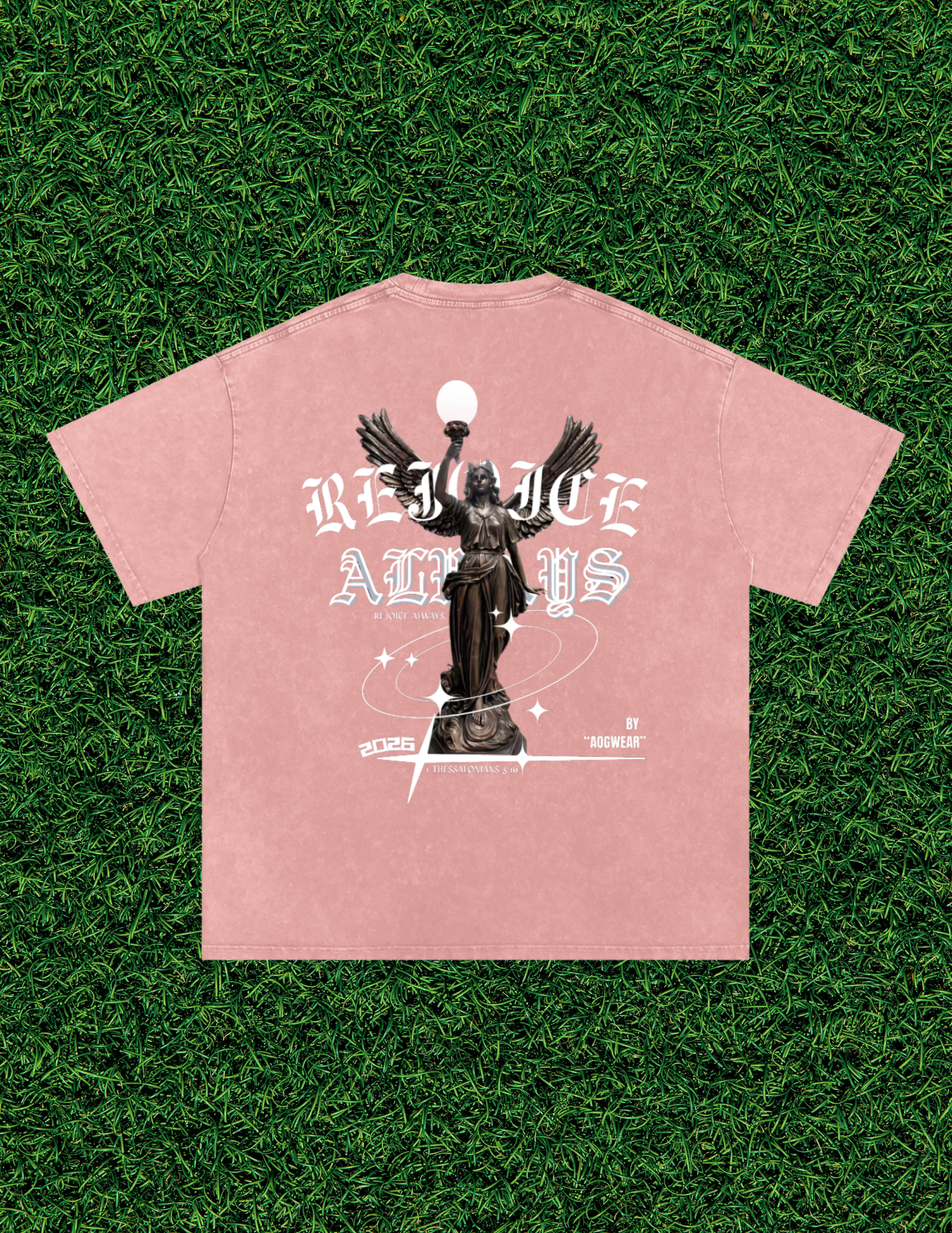 AOGWEAR "REJOICE ALWAYS" SNOW WASHED OVERSIZED PURE COTTON T-SHIRT.