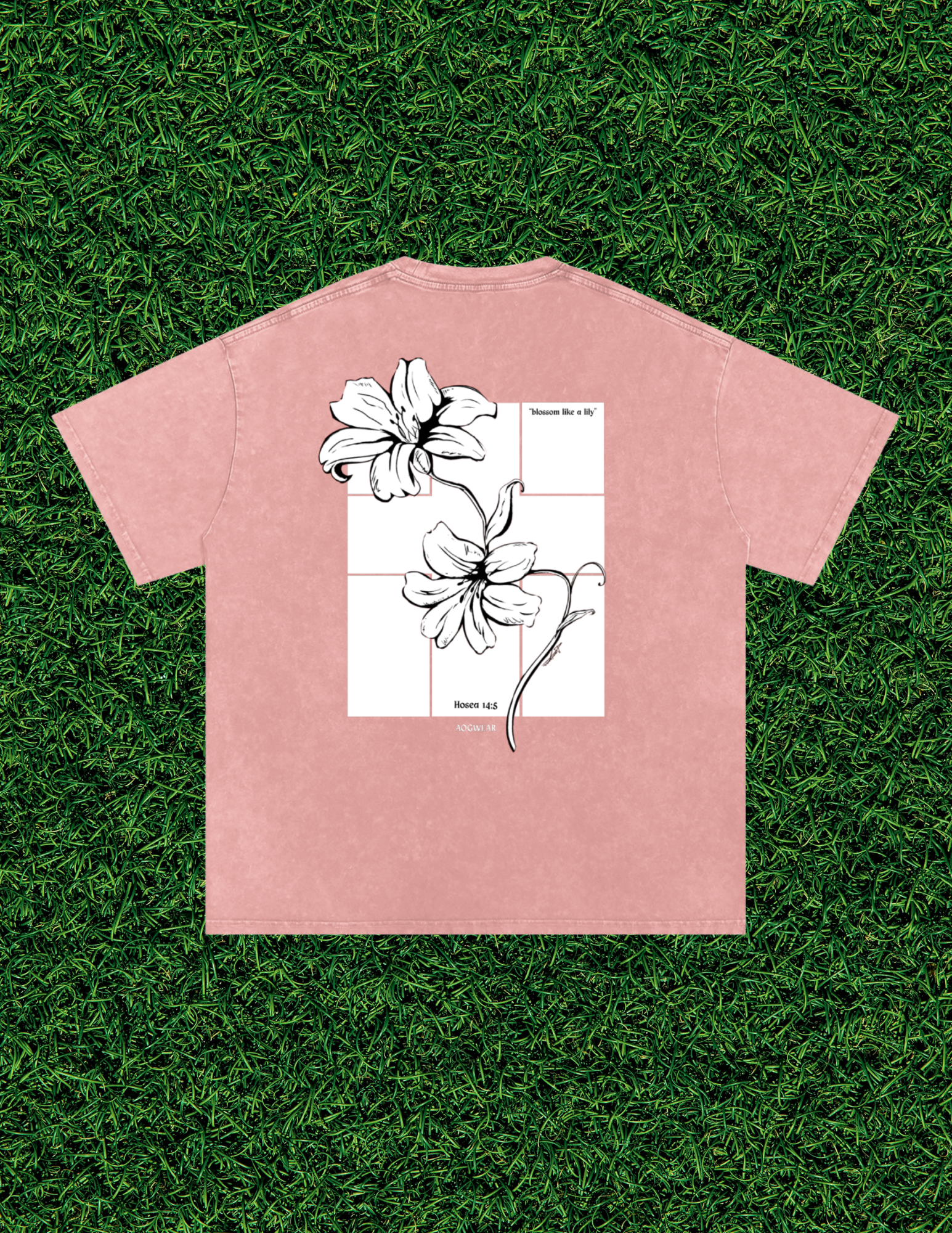 AOGWEAR "BLOSSOM LIKE A LILY" SNOW WASHED OVERSIZED PURE COTTON T-SHIRT.