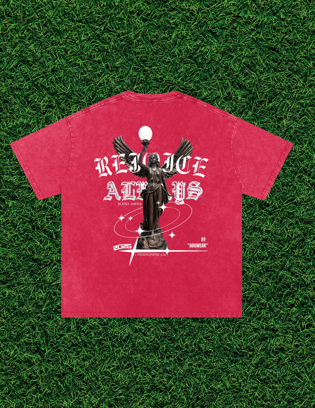 AOGWEAR "REJOICE ALWAYS" SNOW WASHED OVERSIZED PURE COTTON T-SHIRT.