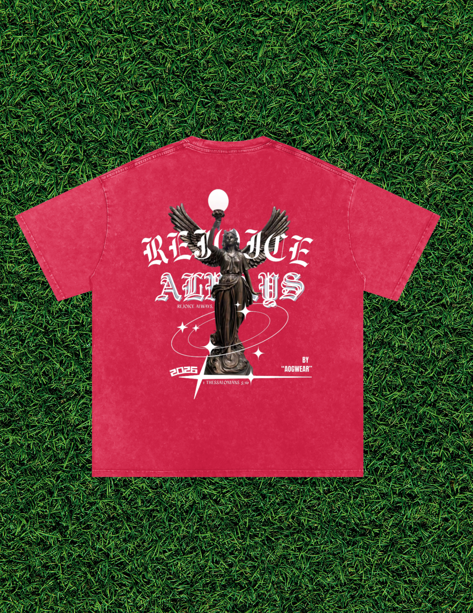 AOGWEAR "REJOICE ALWAYS" SNOW WASHED OVERSIZED PURE COTTON T-SHIRT.