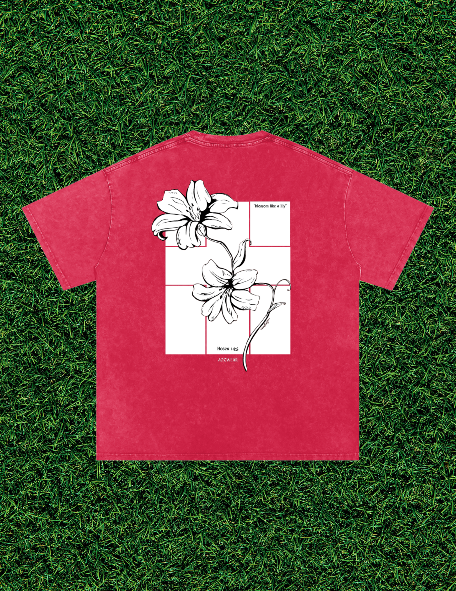 AOGWEAR "BLOSSOM LIKE A LILY" SNOW WASHED OVERSIZED PURE COTTON T-SHIRT.
