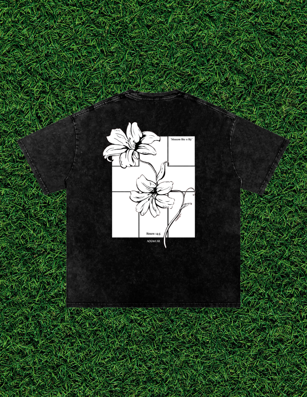 AOGWEAR "BLOSSOM LIKE A LILY" SNOW WASHED OVERSIZED PURE COTTON T-SHIRT.