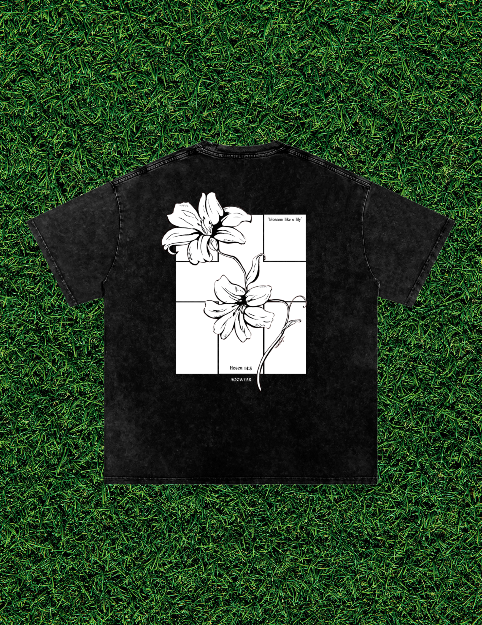 AOGWEAR "BLOSSOM LIKE A LILY" SNOW WASHED OVERSIZED PURE COTTON T-SHIRT.