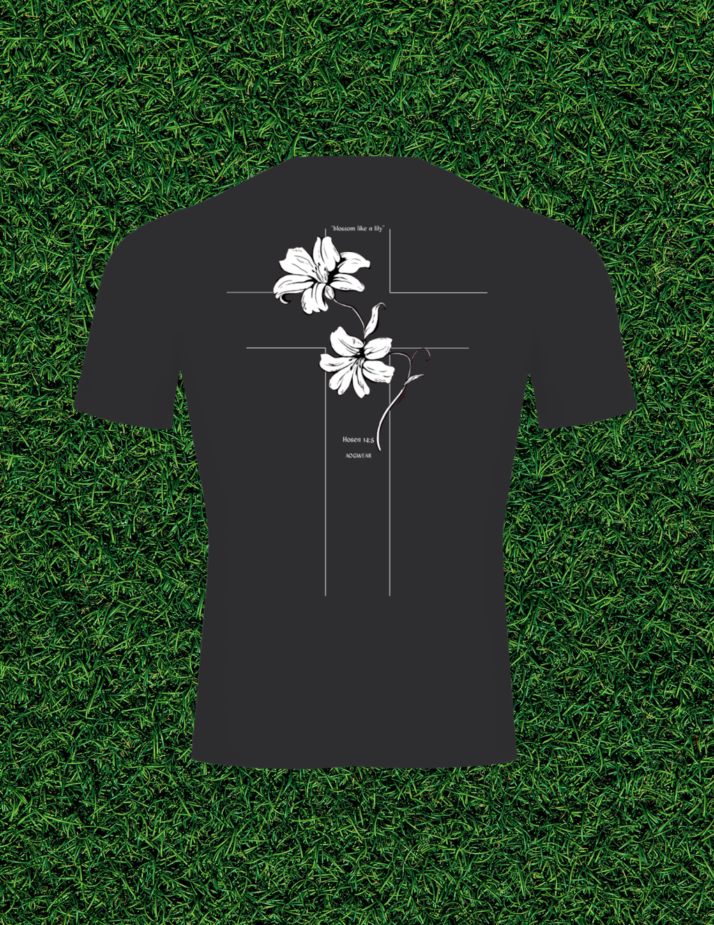 AOGWEAR "BLOSSOM LIKE A LILY" PERFORMANCE SHORT SLEEVE T-SHIRT.