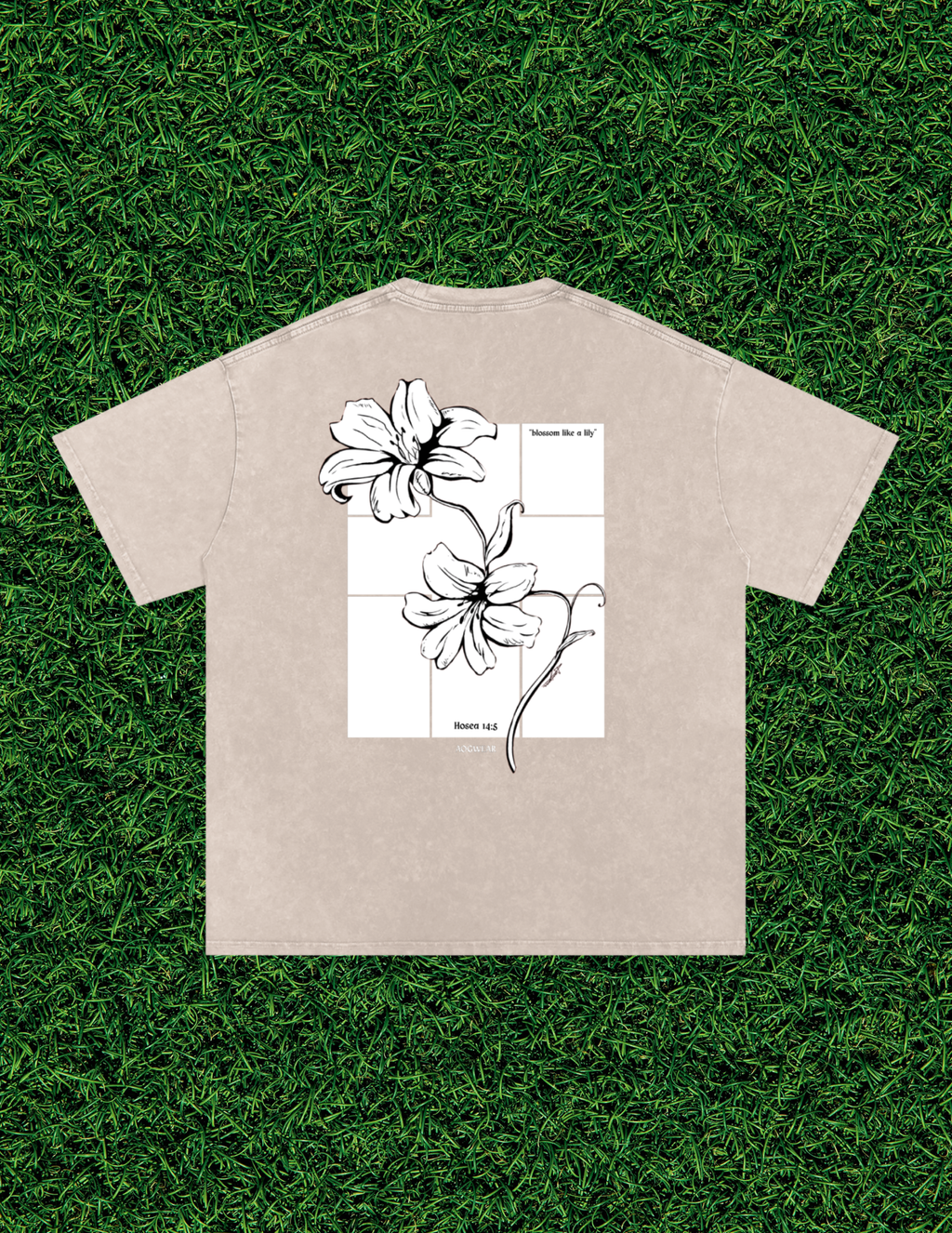 AOGWEAR "BLOSSOM LIKE A LILY" SNOW WASHED OVERSIZED PURE COTTON T-SHIRT.