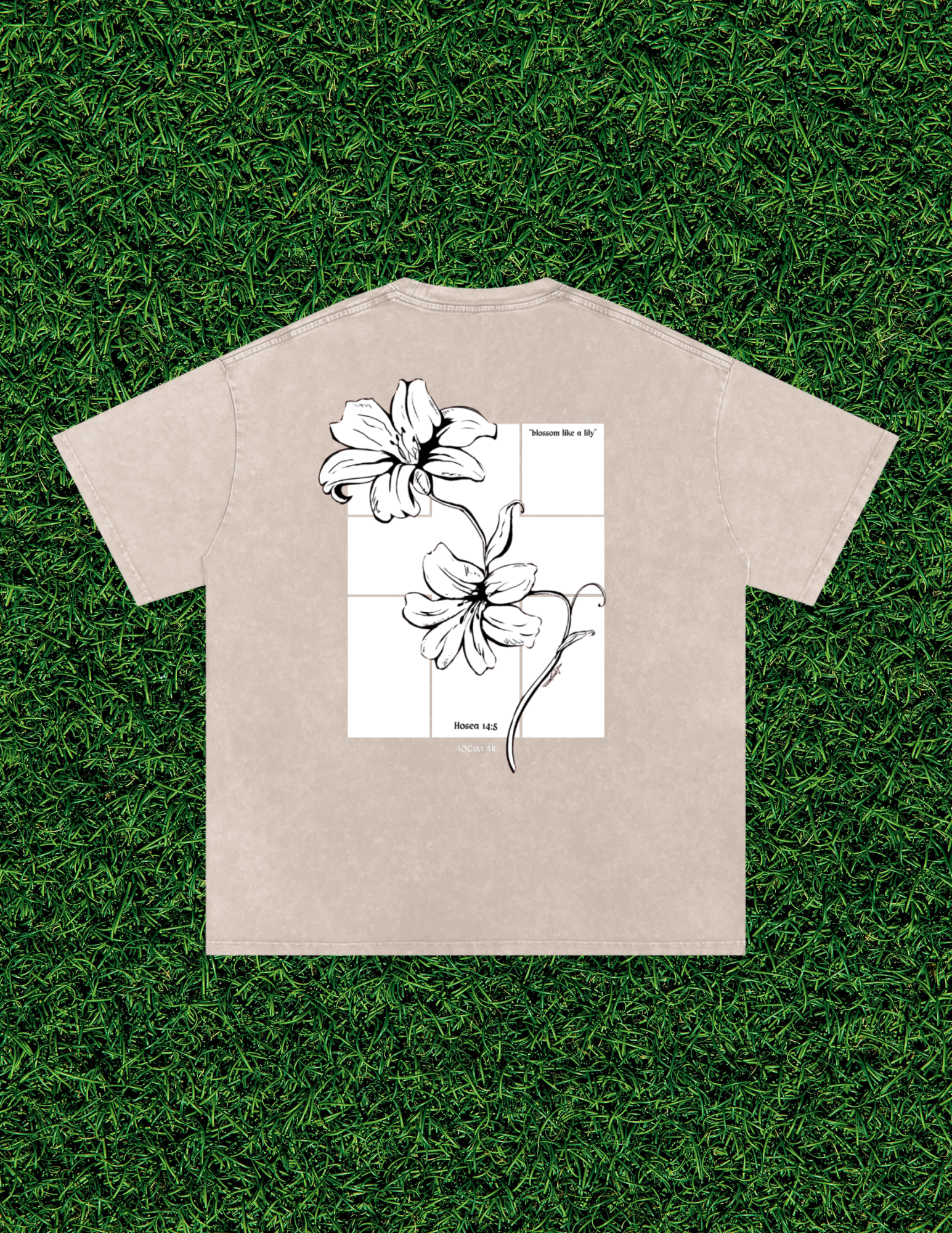 AOGWEAR "BLOSSOM LIKE A LILY" SNOW WASHED OVERSIZED PURE COTTON T-SHIRT.