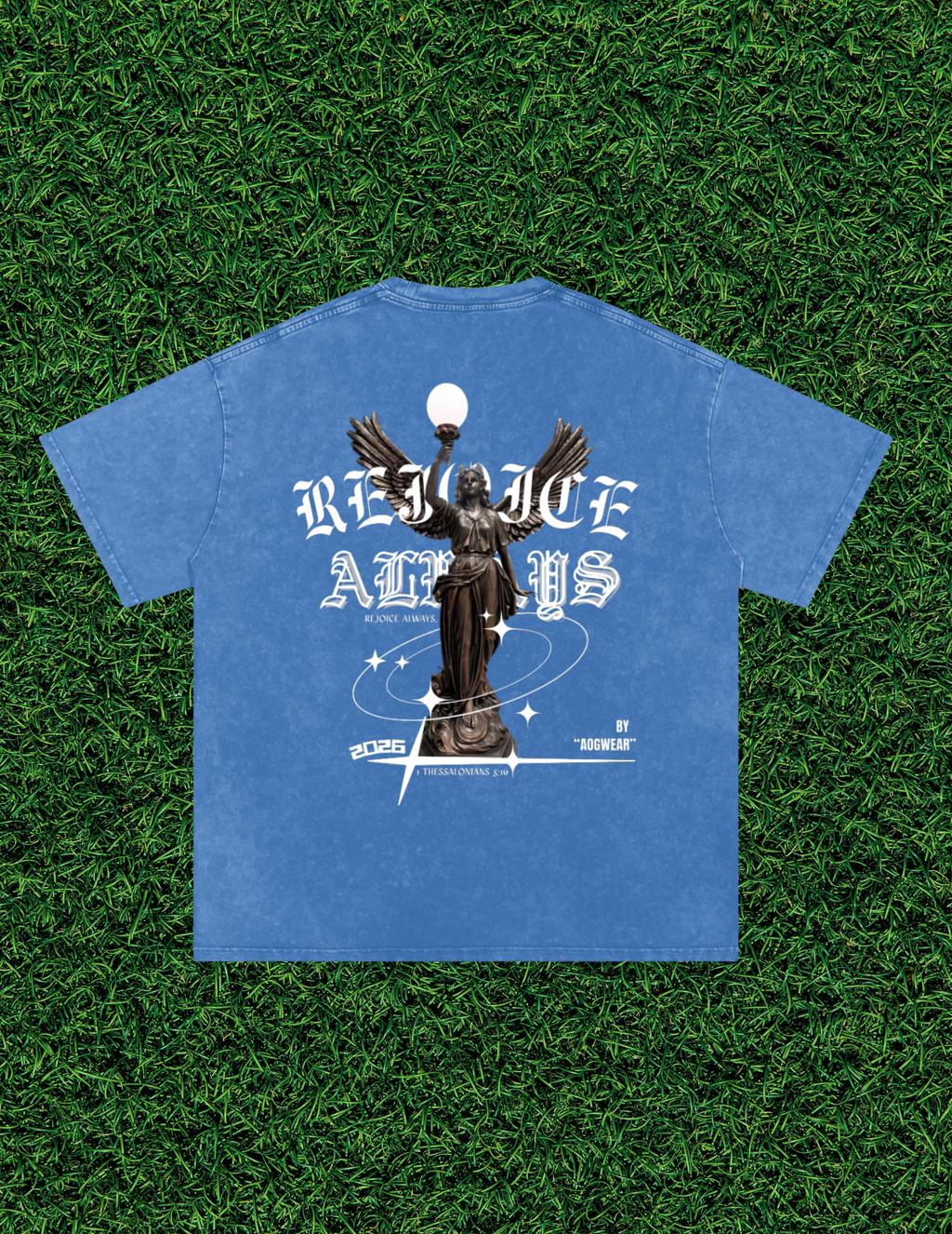 AOGWEAR "REJOICE ALWAYS" SNOW WASHED OVERSIZED PURE COTTON T-SHIRT.