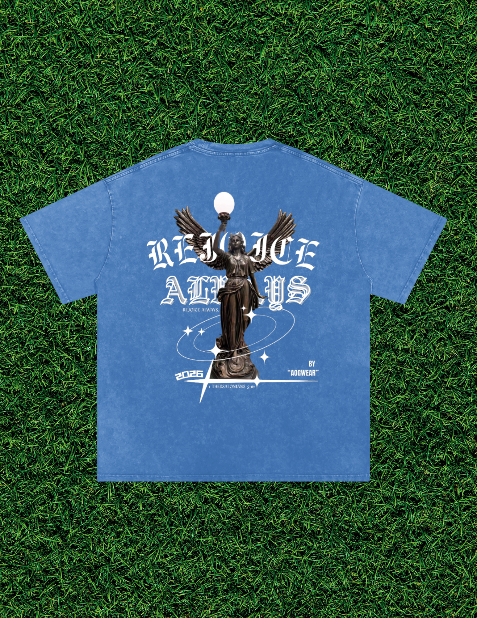 AOGWEAR "REJOICE ALWAYS" SNOW WASHED OVERSIZED PURE COTTON T-SHIRT.