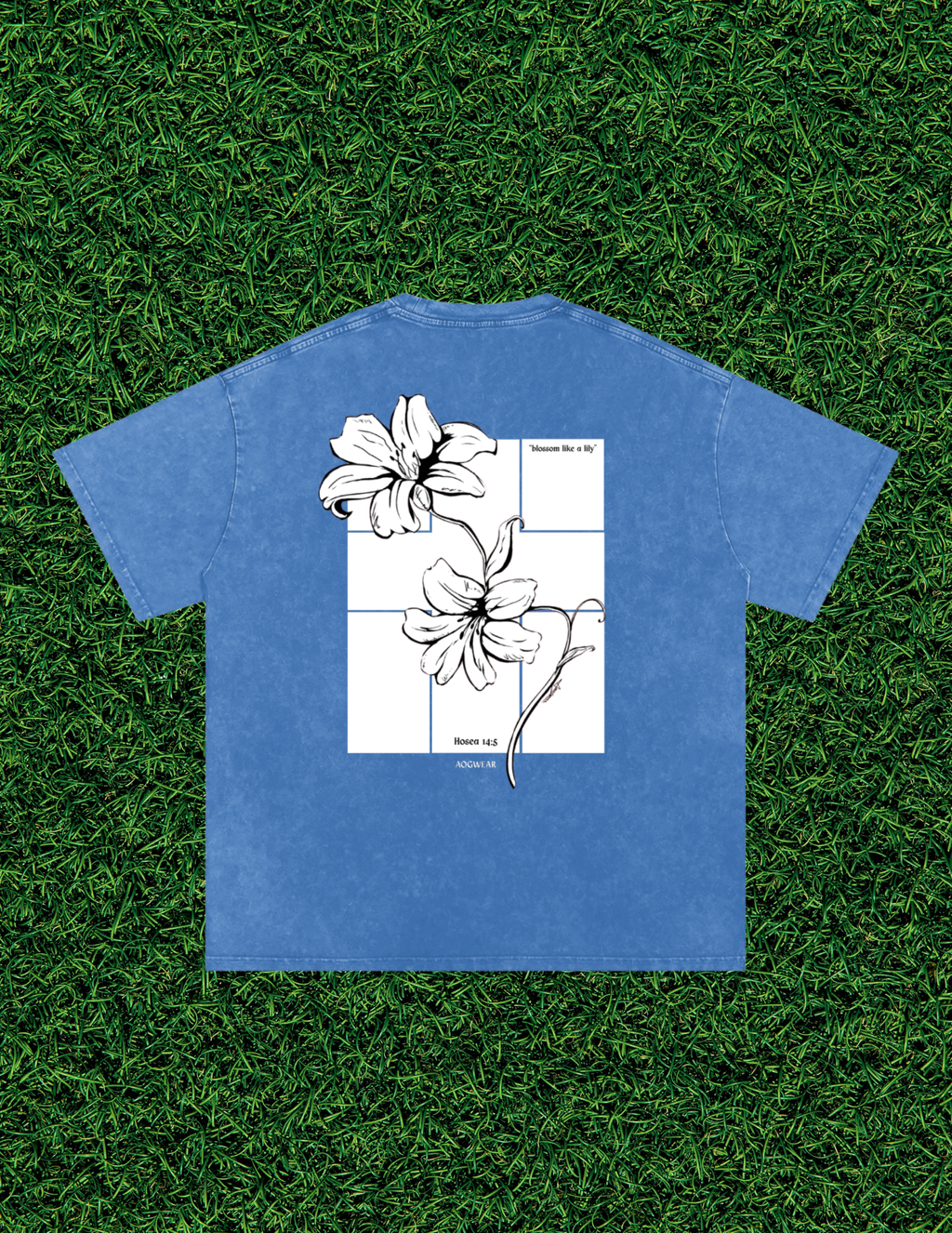 AOGWEAR "BLOSSOM LIKE A LILY" SNOW WASHED OVERSIZED PURE COTTON T-SHIRT.