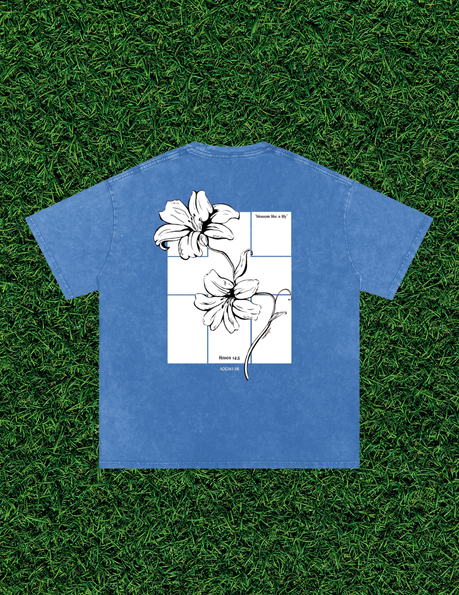 AOGWEAR "BLOSSOM LIKE A LILY" SNOW WASHED OVERSIZED PURE COTTON T-SHIRT.