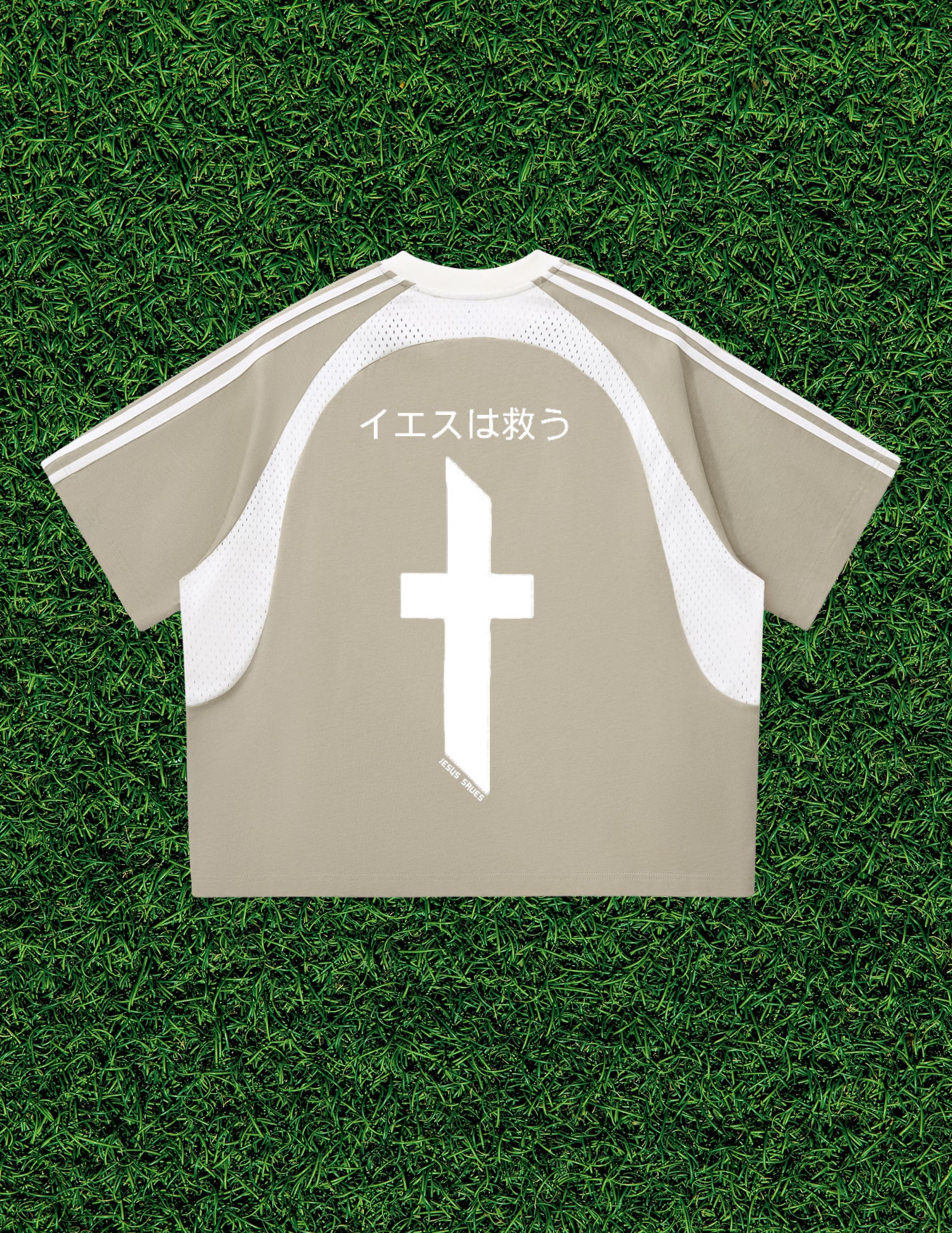 AOGWEAR "JESUS SAVES" IN JAPANESE. JERSEY MESH STYLE.