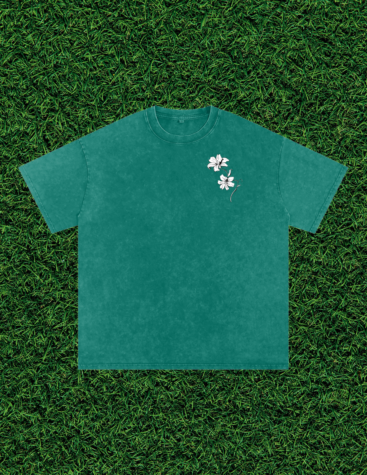 AOGWEAR "BLOSSOM LIKE A LILY" SNOW WASHED OVERSIZED PURE COTTON T-SHIRT.