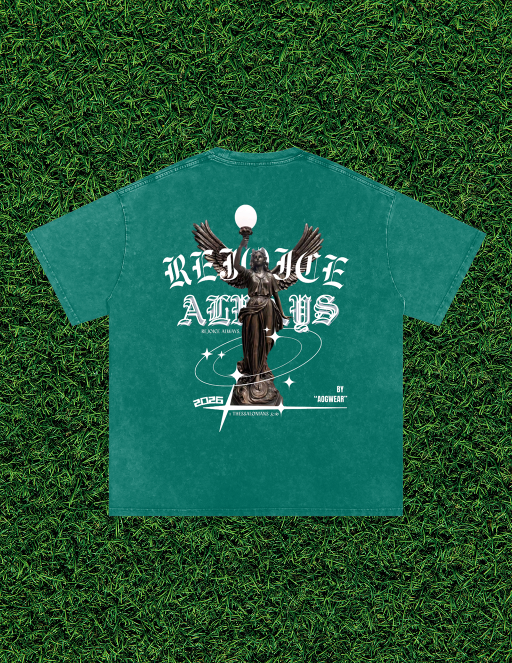 AOGWEAR "REJOICE ALWAYS" SNOW WASHED OVERSIZED PURE COTTON T-SHIRT.