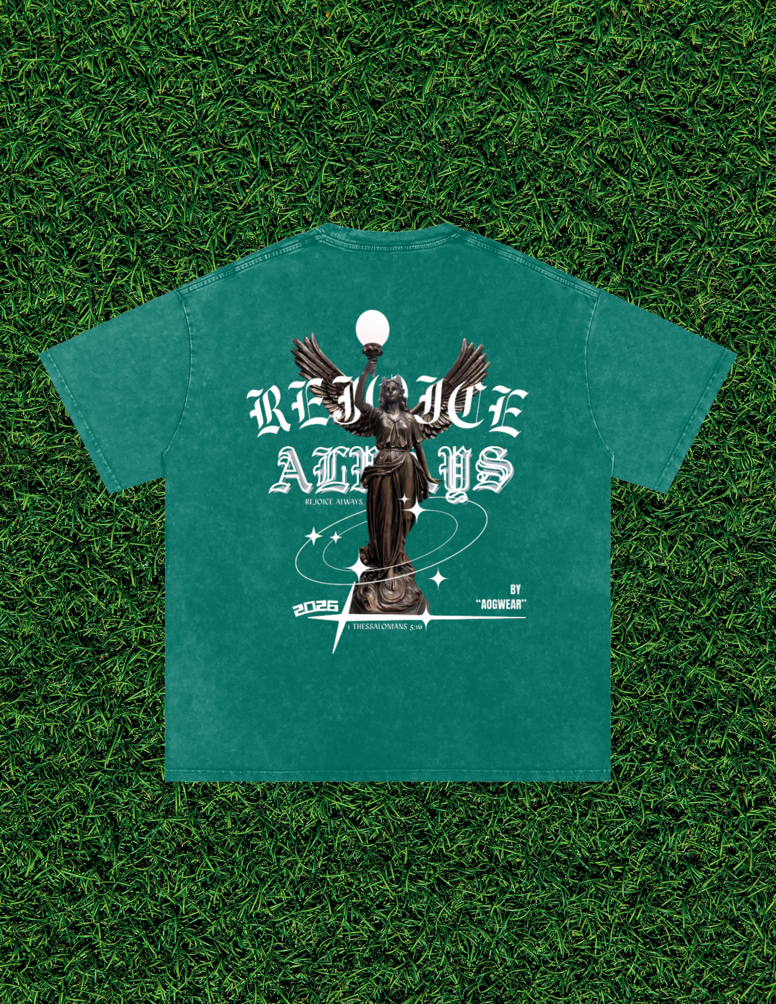 AOGWEAR "REJOICE ALWAYS" SNOW WASHED OVERSIZED PURE COTTON T-SHIRT.