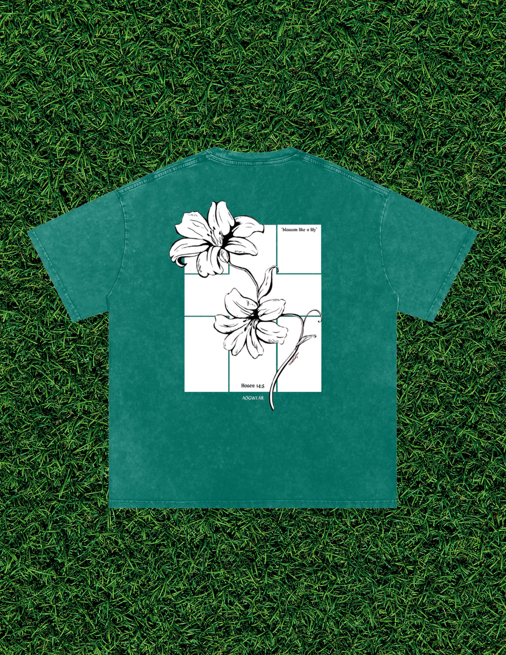 AOGWEAR "BLOSSOM LIKE A LILY" SNOW WASHED OVERSIZED PURE COTTON T-SHIRT.