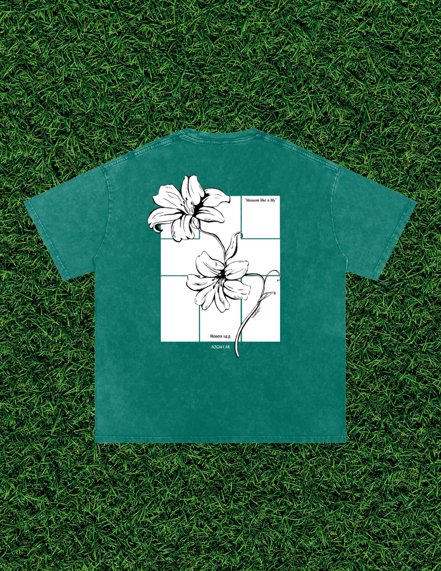 AOGWEAR "BLOSSOM LIKE A LILY" SNOW WASHED OVERSIZED PURE COTTON T-SHIRT.