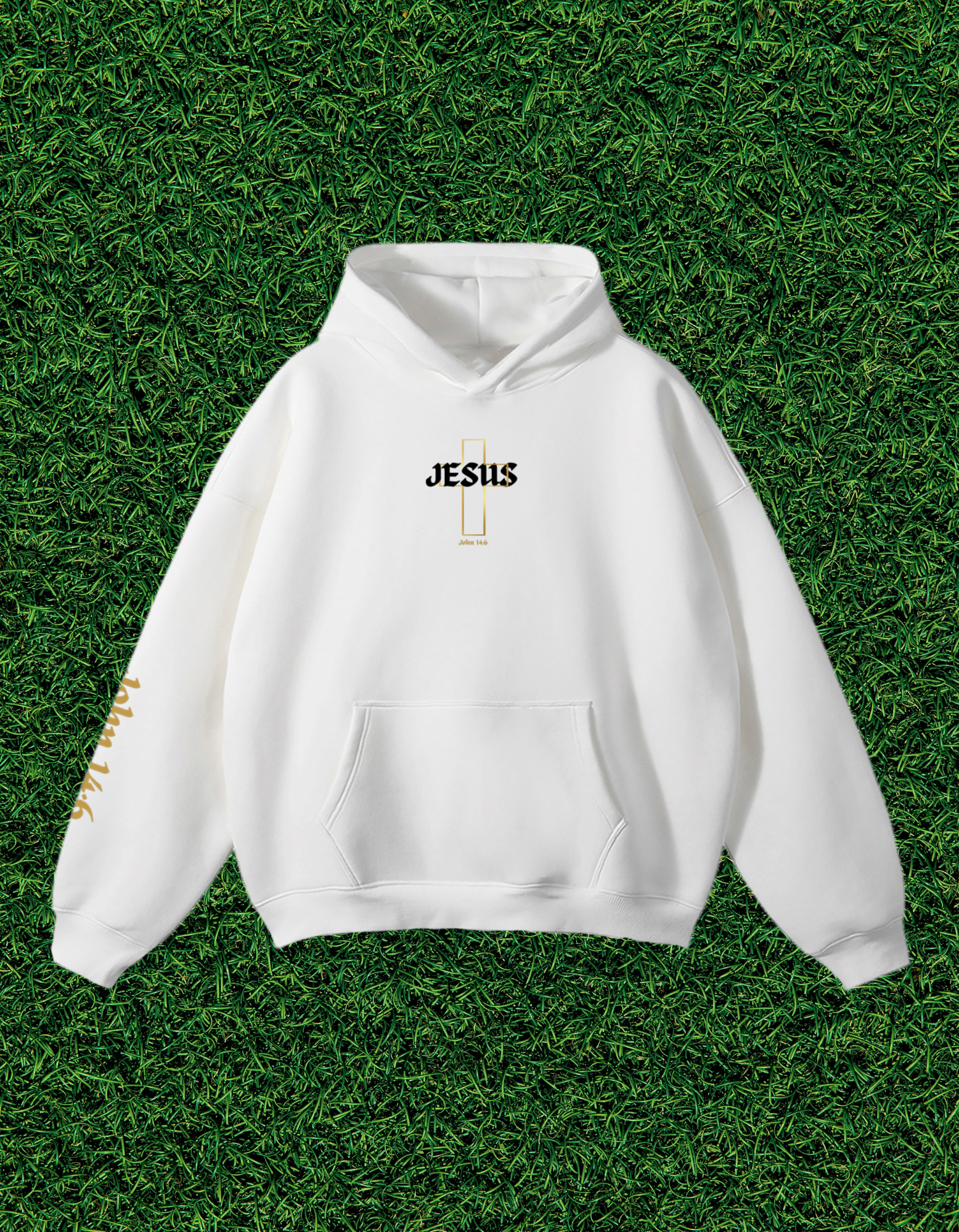 AOGWEAR "JESUS IS THE WAY" STREETWEAR OVERSIZED FLEECE HOODIE DESIGN EDITION. (WHITE)