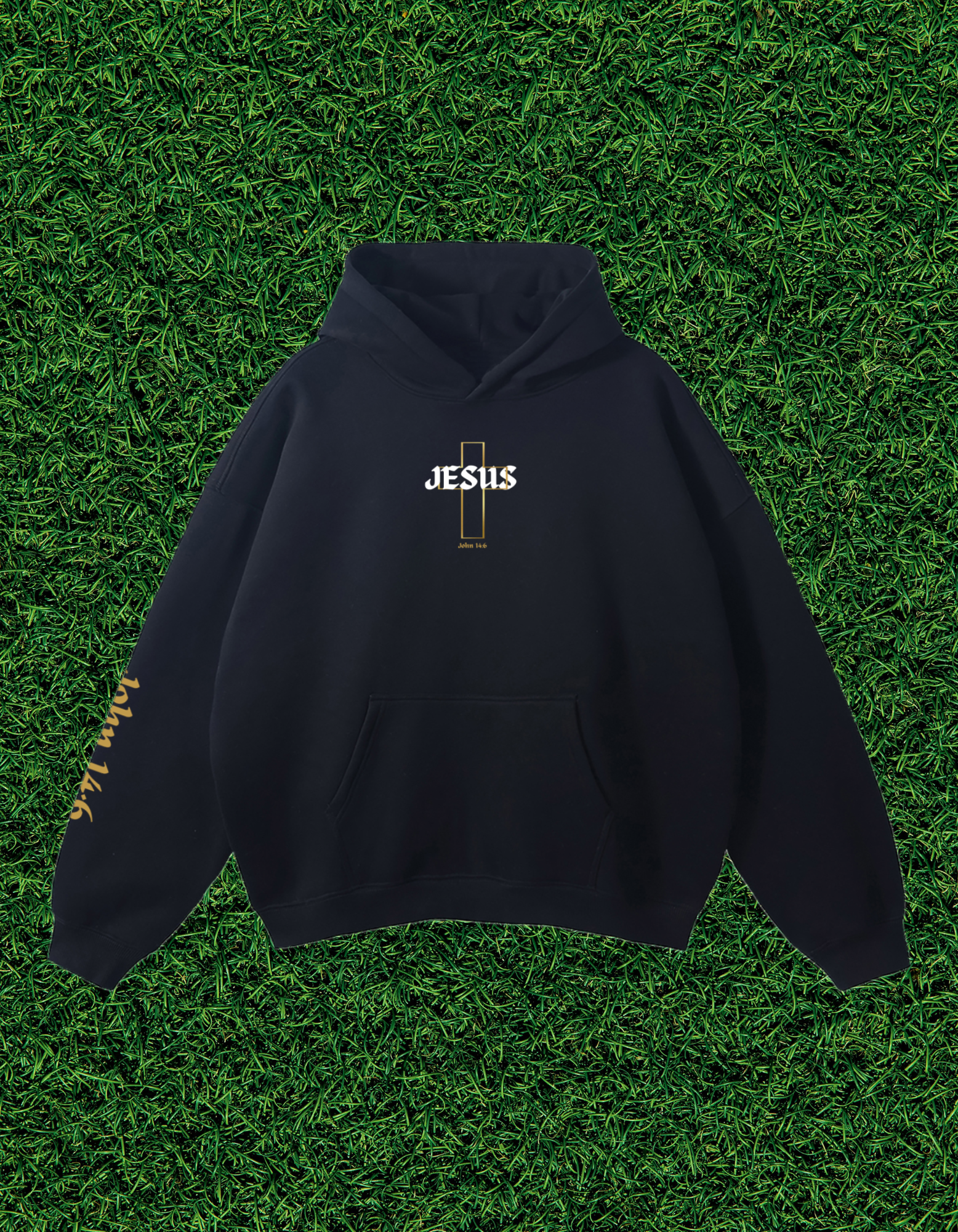 AOGWEAR "JESUS IS THE WAY" STREETWEAR OVERSIZED FLEECE HOODIE DESIGN EDITION. (BLACK)