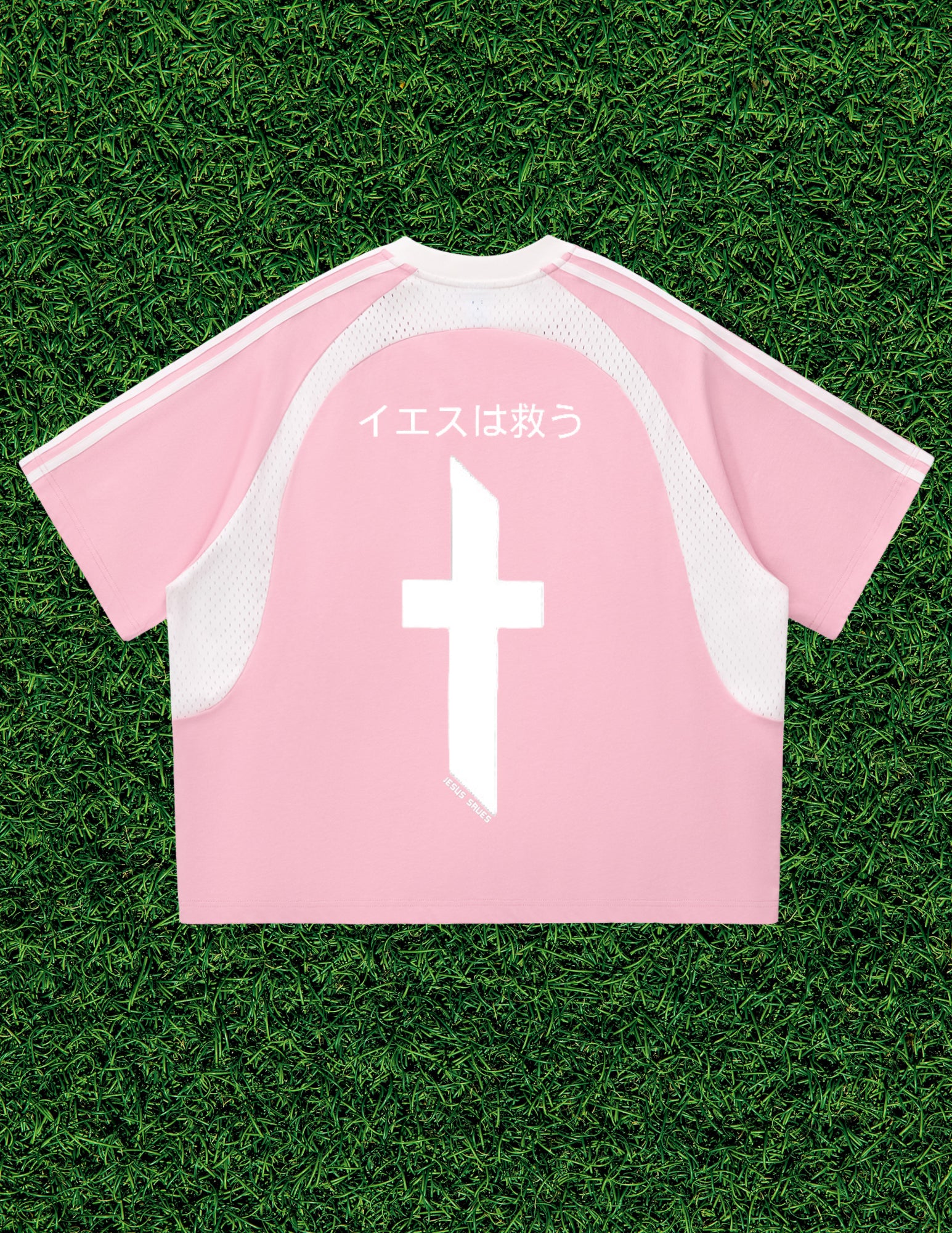 AOGWEAR "JESUS SAVES" IN JAPANESE. JERSEY MESH STYLE.