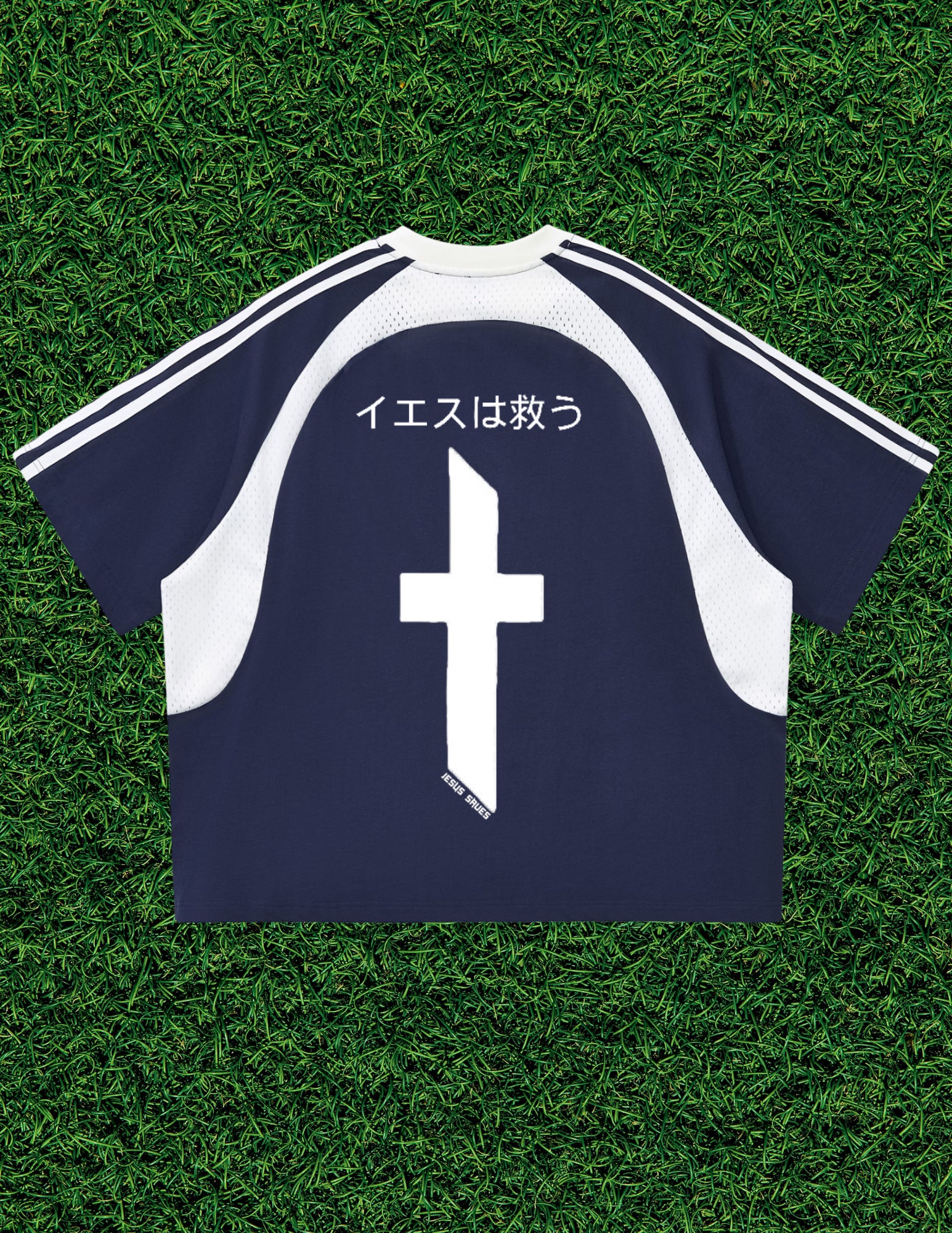 AOGWEAR "JESUS SAVES" IN JAPANESE. JERSEY MESH STYLE.