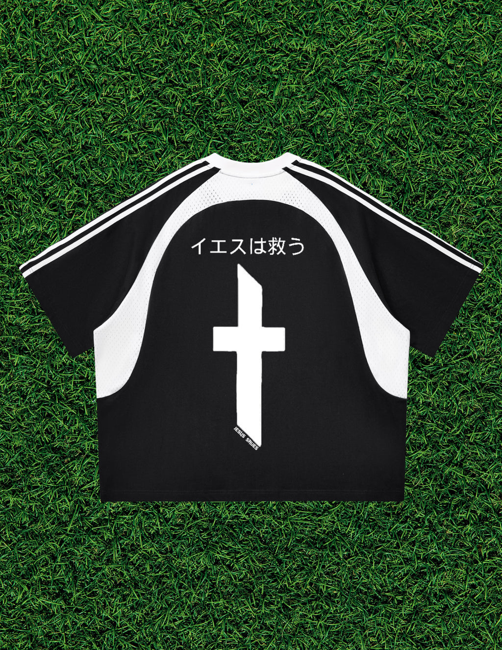 AOGWEAR "JESUS SAVES" IN JAPANESE. JERSEY MESH STYLE.