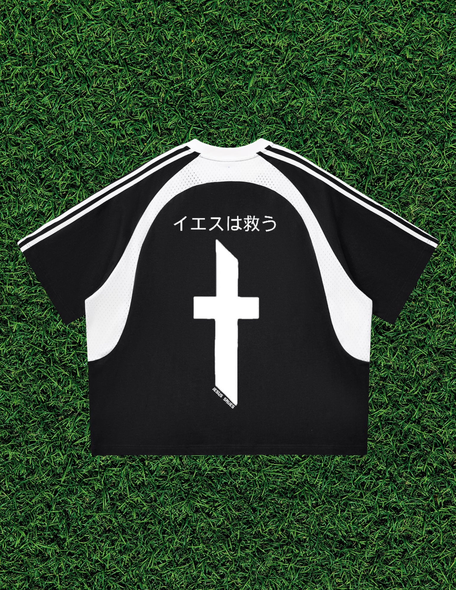 AOGWEAR "JESUS SAVES" IN JAPANESE. JERSEY MESH STYLE.