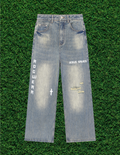 AOGWEAR "JESUS SAVES" VINTAGE WASHED DENIM JEANS.  (Prototype)