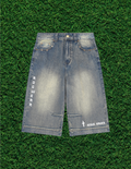 AOGWEAR "JESUS SAVES" VINTAGE WASHED BAGGY DENIM SHORTS. (Prototype)