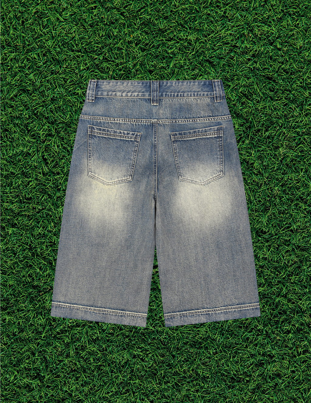 AOGWEAR "JESUS SAVES" VINTAGE WASHED BAGGY DENIM SHORTS. (Prototype)