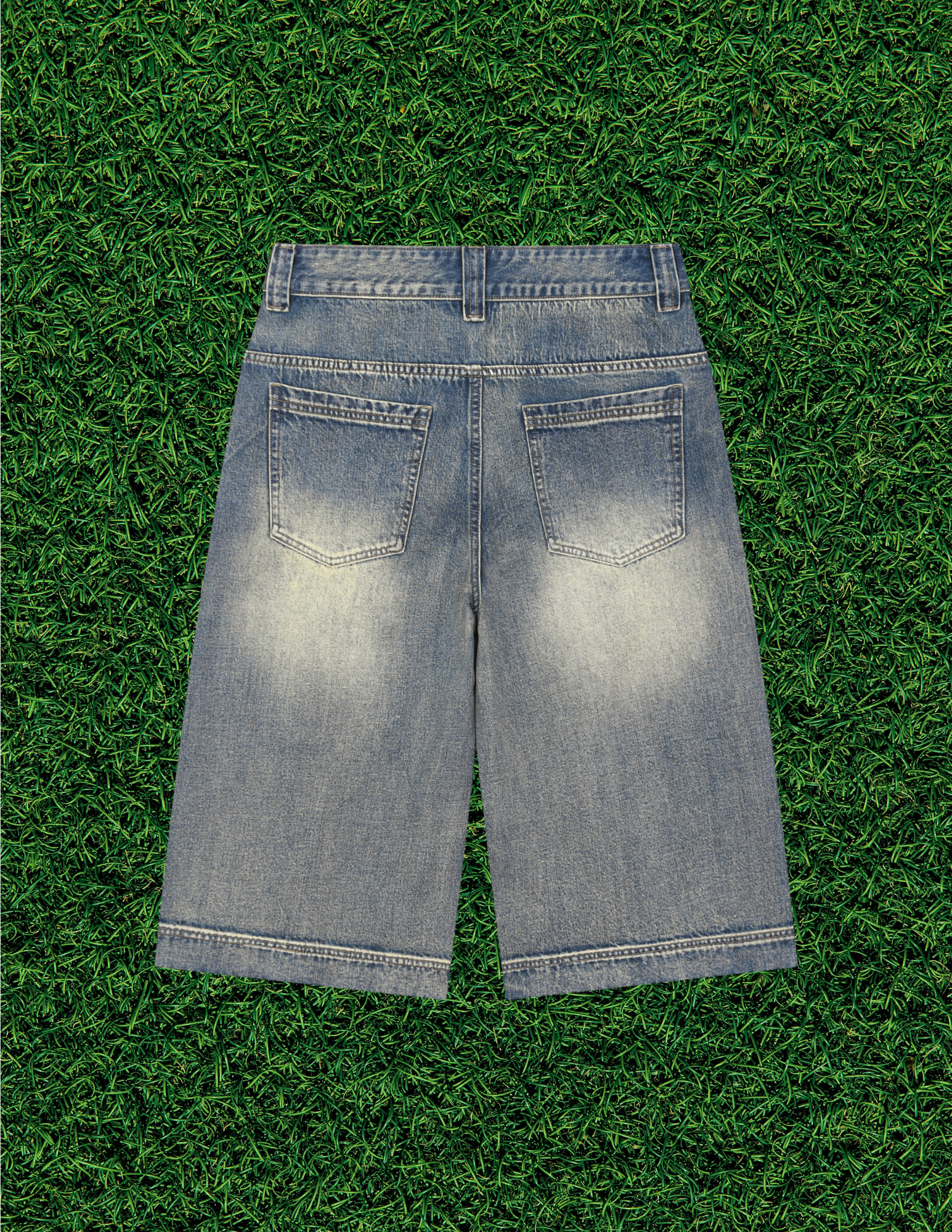 AOGWEAR "JESUS SAVES" VINTAGE WASHED BAGGY DENIM SHORTS. (Prototype)
