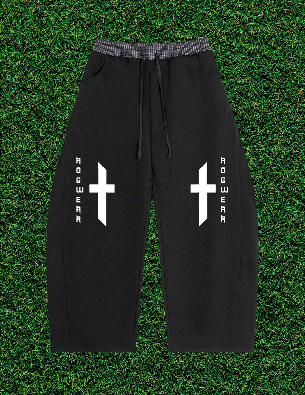 AOGWEAR PLAID WAISTBAND BARREL SWEATPANTS. (Prototype)