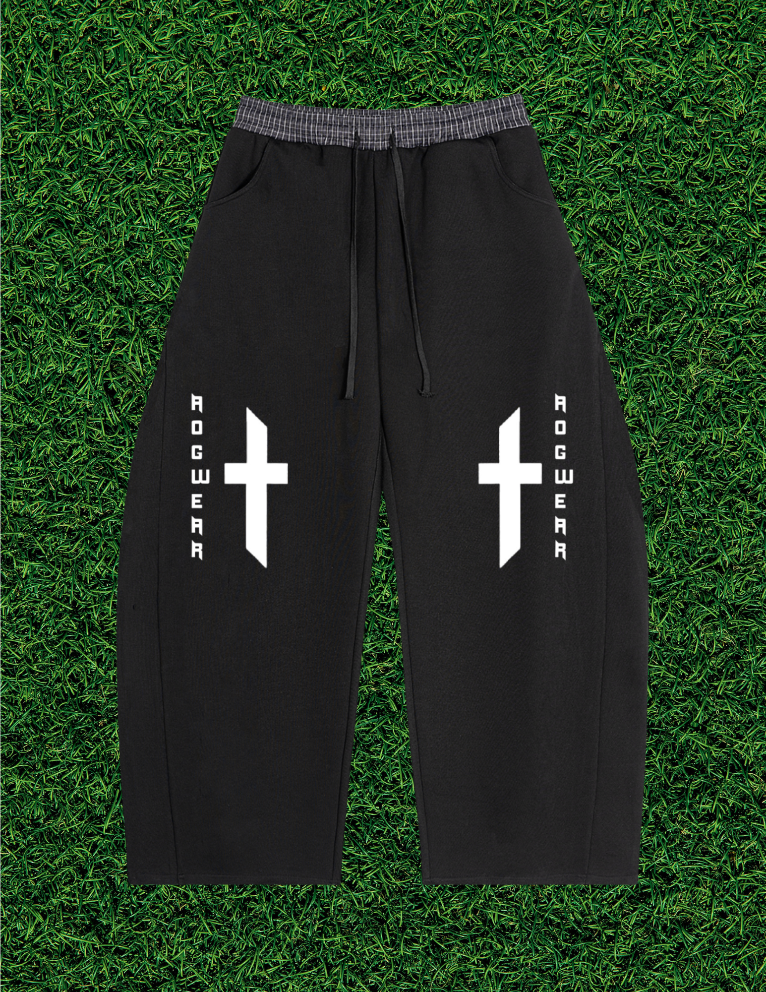 AOGWEAR PLAID WAISTBAND BARREL SWEATPANTS. (Prototype)