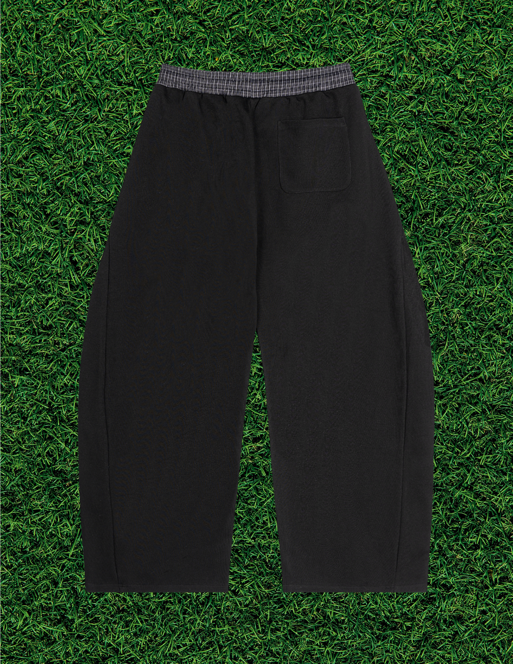 AOGWEAR PLAID WAISTBAND BARREL SWEATPANTS. (Prototype)