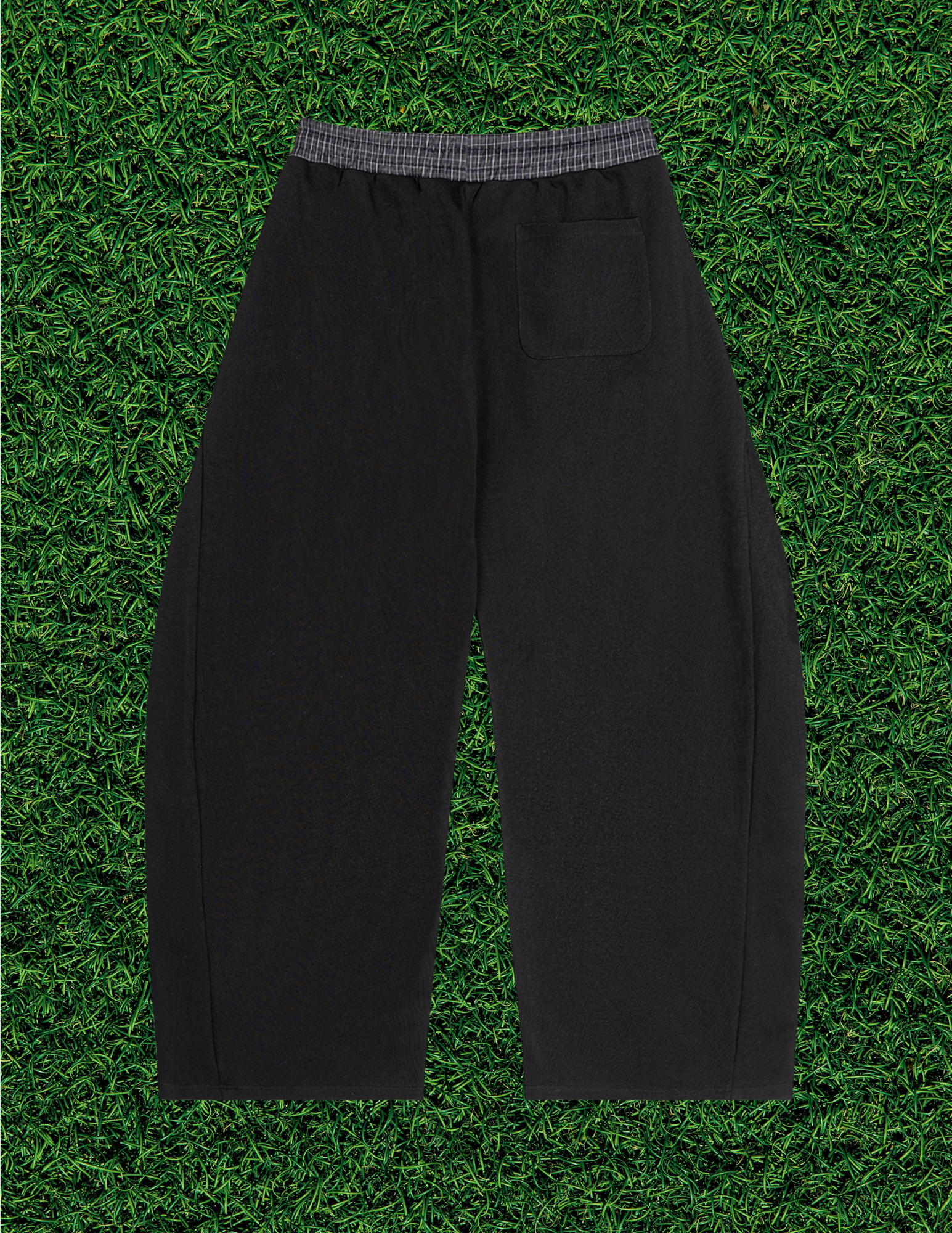 AOGWEAR PLAID WAISTBAND BARREL SWEATPANTS. (Prototype)