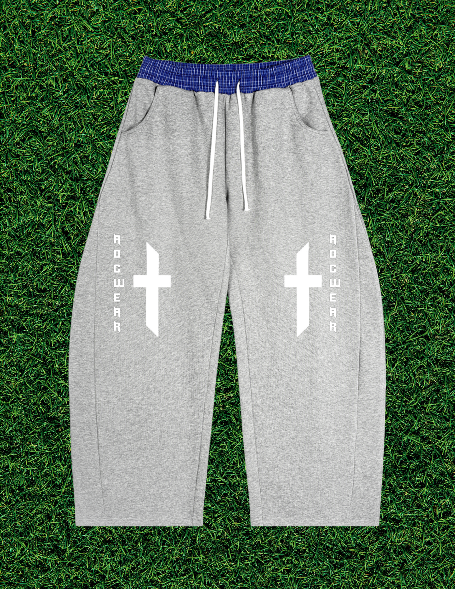 AOGWEAR PLAID WAISTBAND BARREL SWEATPANTS. (Prototype)