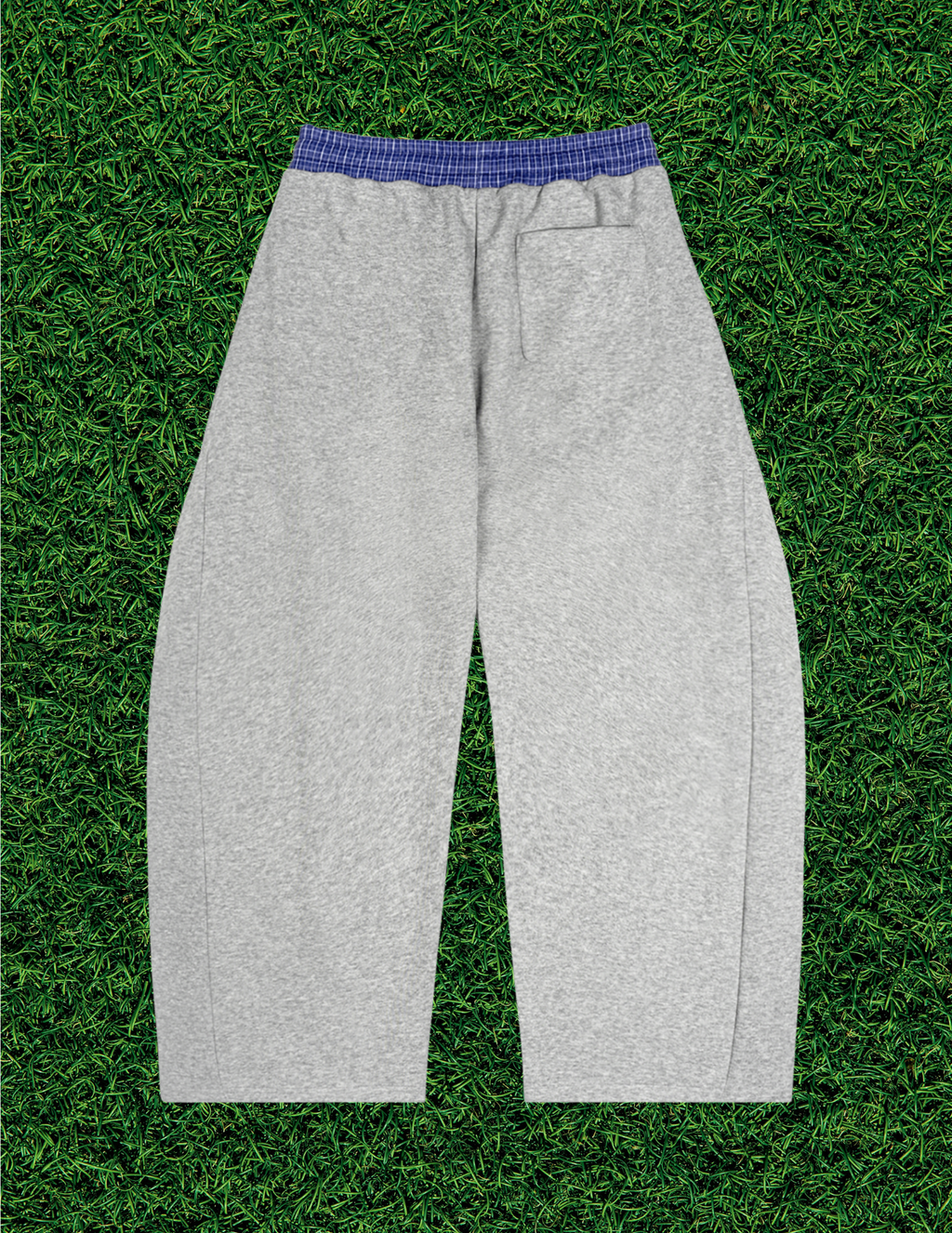AOGWEAR PLAID WAISTBAND BARREL SWEATPANTS. (Prototype)