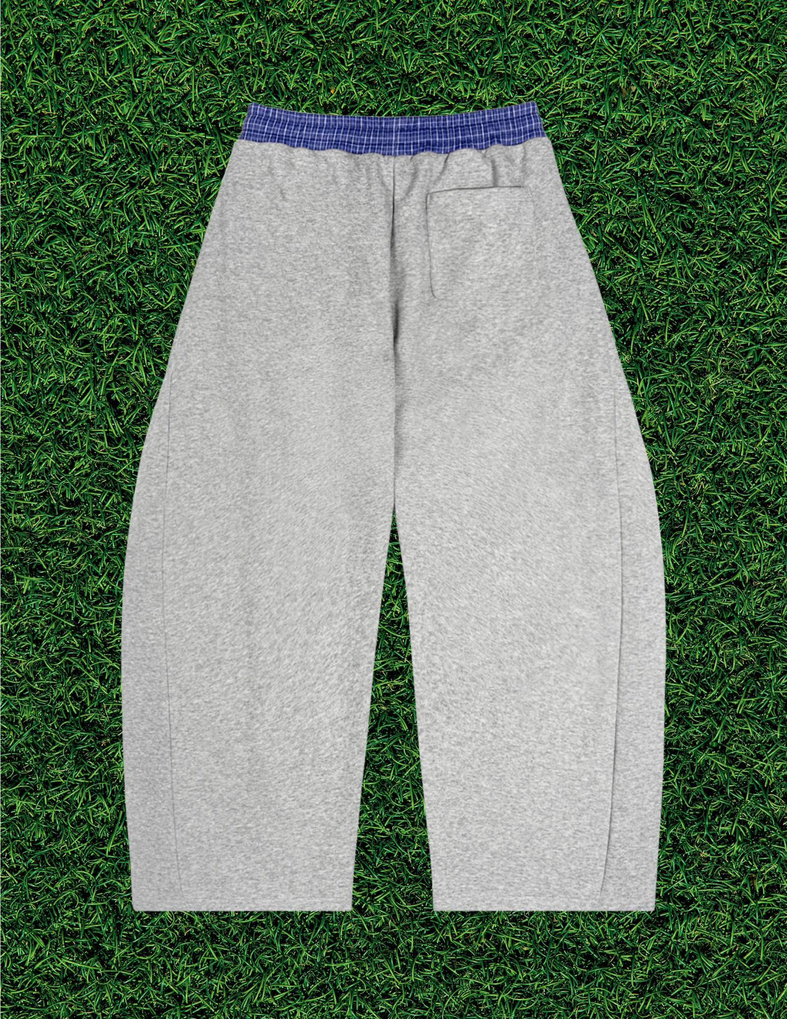 AOGWEAR PLAID WAISTBAND BARREL SWEATPANTS. (Prototype)